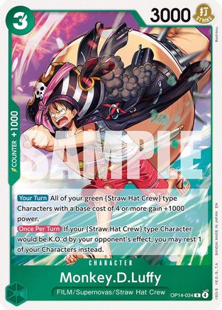 Monkey.D.Luffy OP14-034 Rare The Azure Sea's Seven Foil