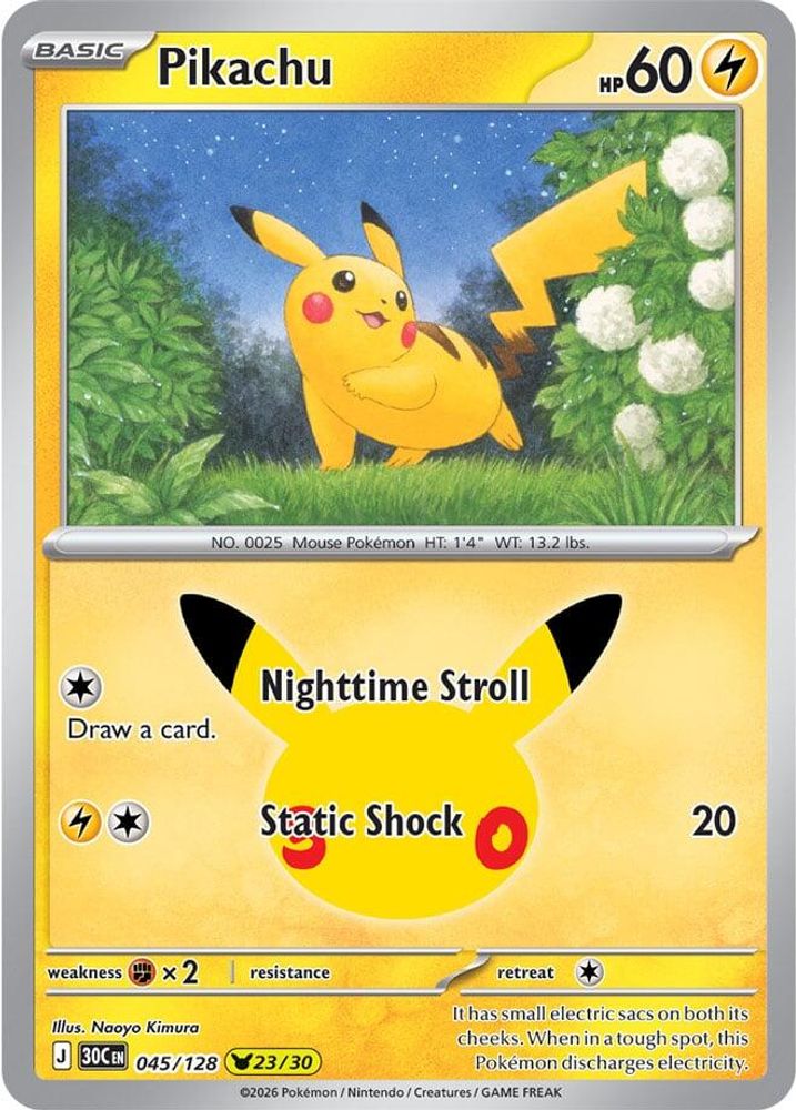 Pikachu 045/128 Holo Pikachu Rare ME: 30th Celebration Pokemon Near Mint