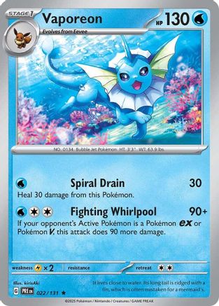 Vaporeon 022/131 Holo Rare Prismatic Evolutions Holo