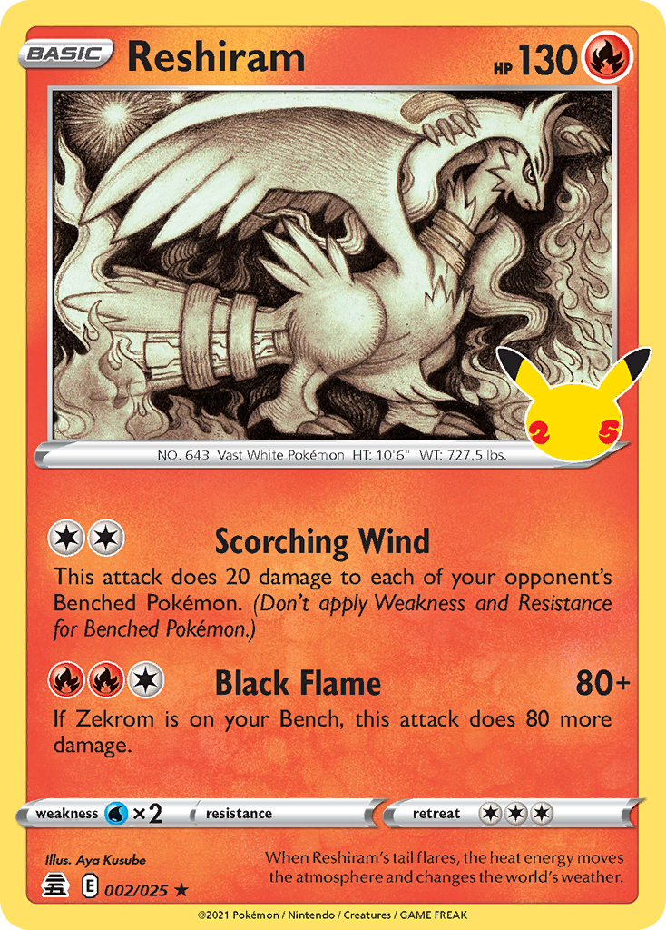 Reshiram 002/025 Rare Celebrations Holo