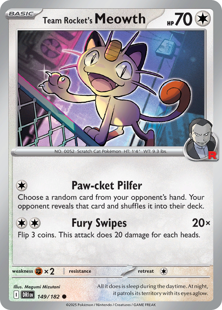Team Rocket's Meowth 149/182 Common Destined Rivals Reverse Holo