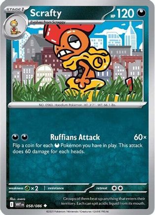 Scrafty 058/086 Uncommon White Flare Reverse Holo
