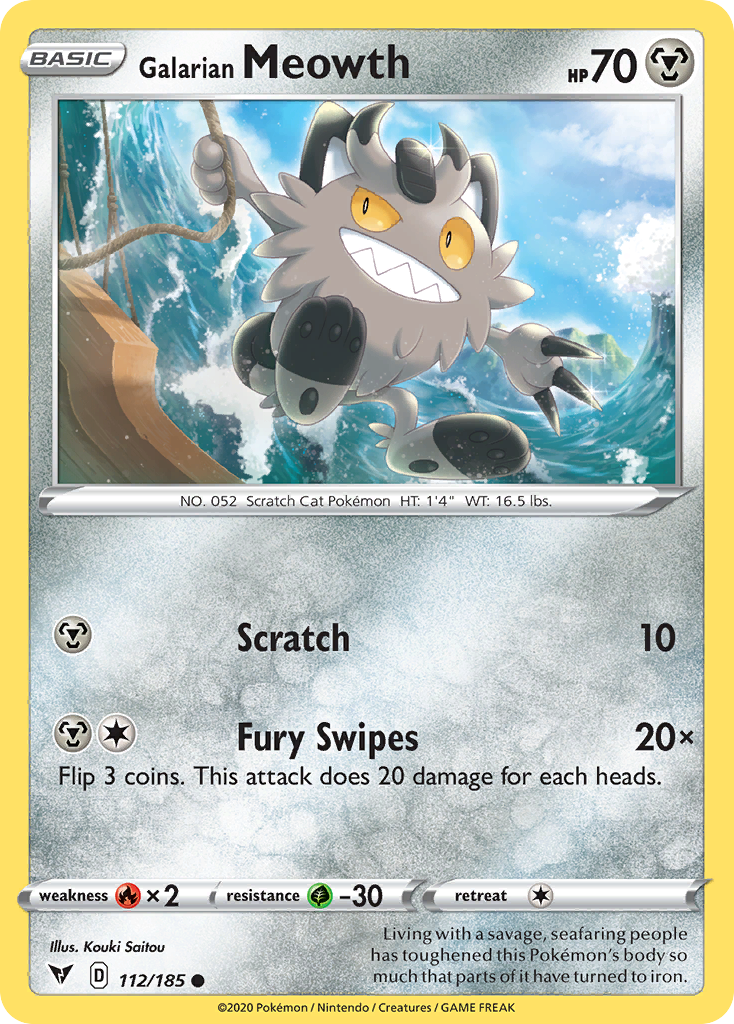 Galarian Meowth 112/185 Common Vivid Voltage Reverse Holo