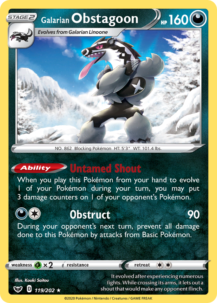 Galarian Obstagoon 119/202 Holo Rare Sword & Shield Holo