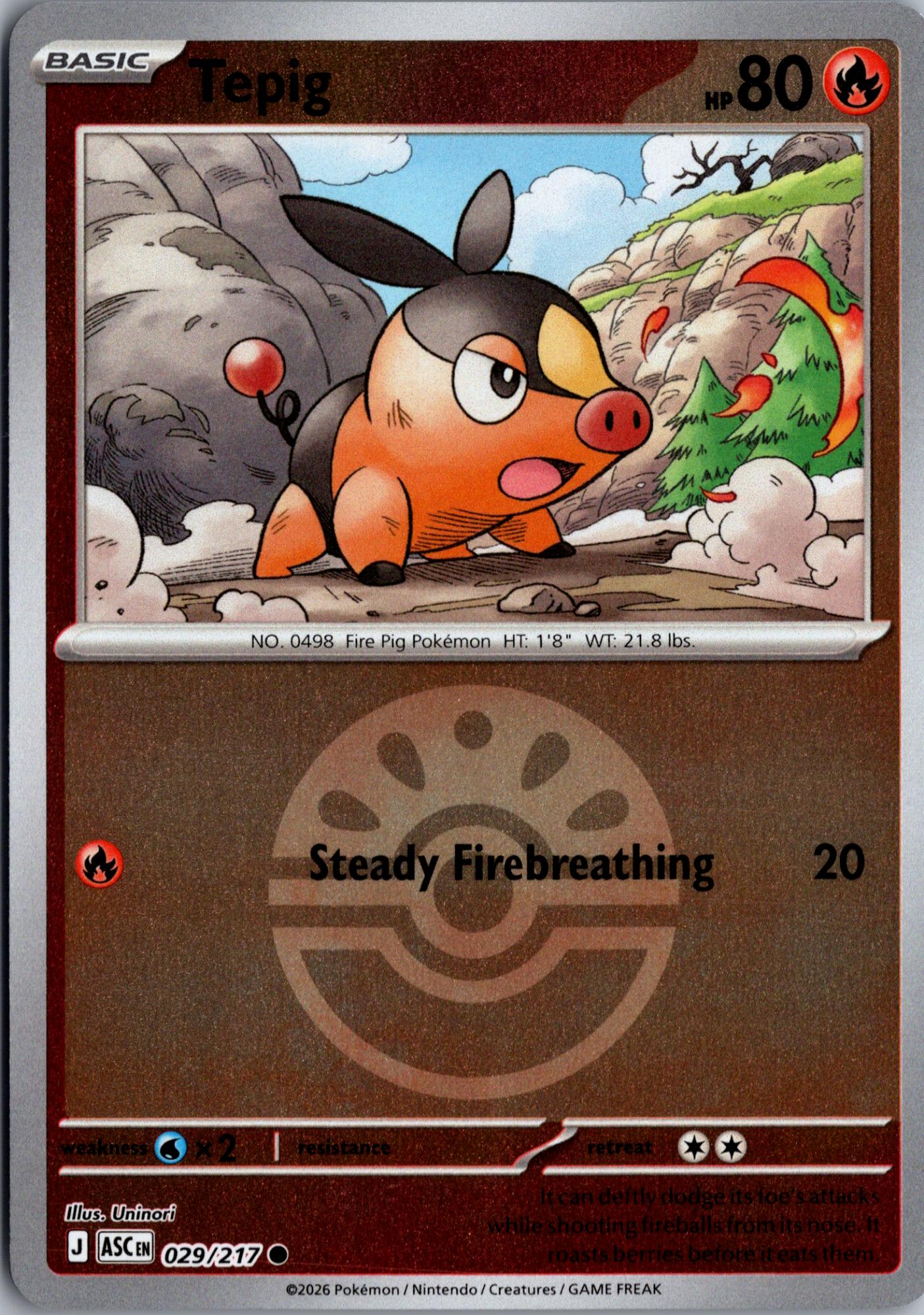 Tepig (Friend Ball) 029/217 Common Ascended Heroes Reverse Holo