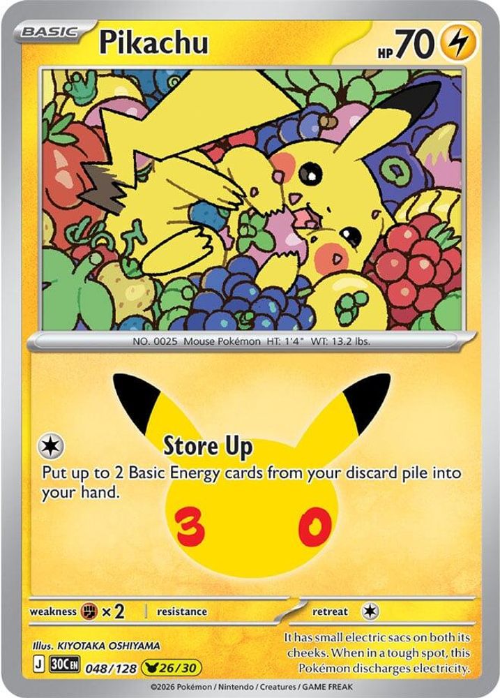 Pikachu 048/128 Holo Pikachu Rare ME: 30th Celebration Pokemon Near Mint