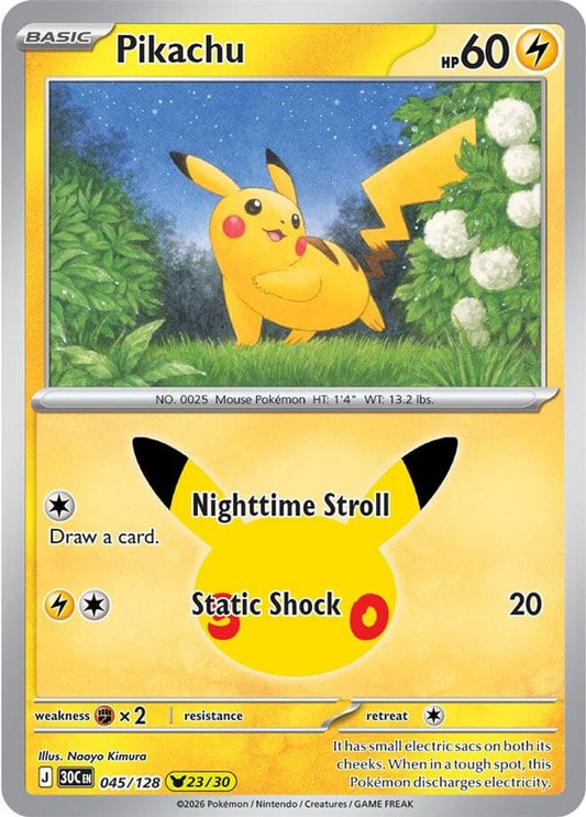 Pikachu 045/128 Holo Pikachu Rare ME: 30th Celebration Pokemon Near Mint