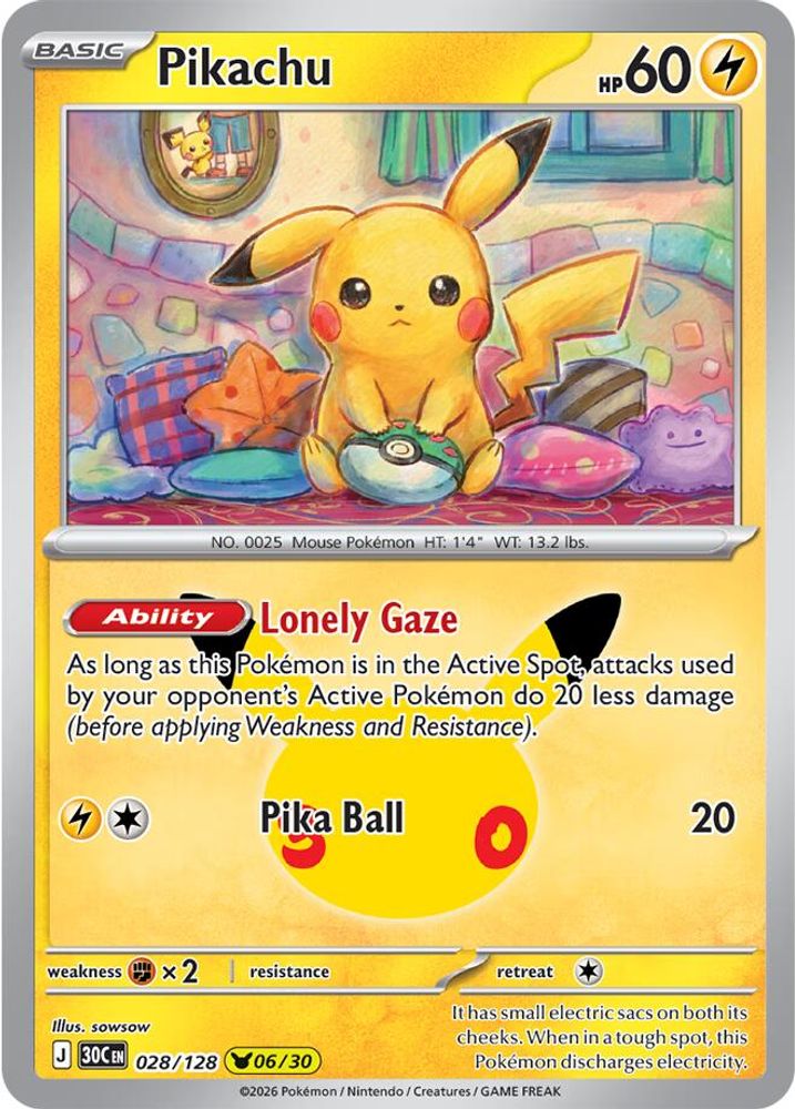 Pikachu 028/128 Holo Pikachu Rare ME: 30th Celebration Pokemon Near Mint