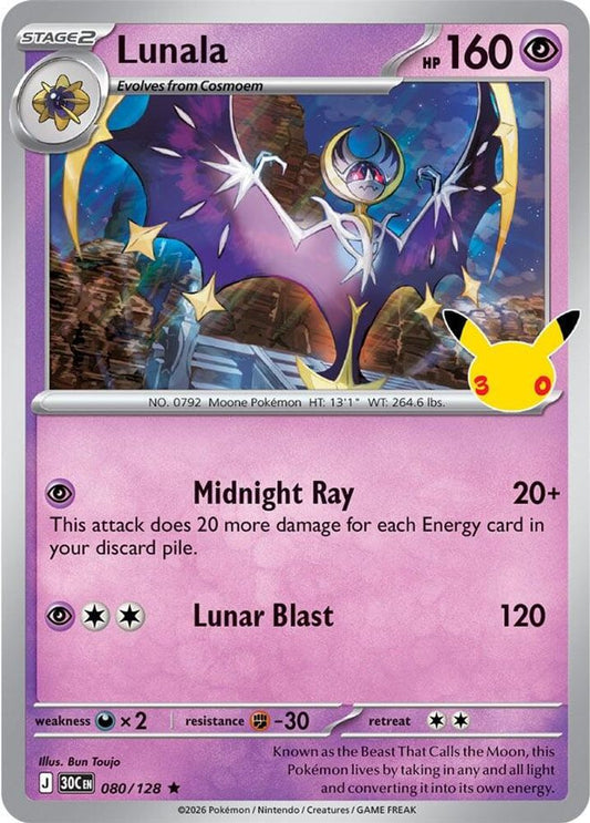 Lunala 080/128 ME: 30th Celebration Pokemon Holo Near Mint