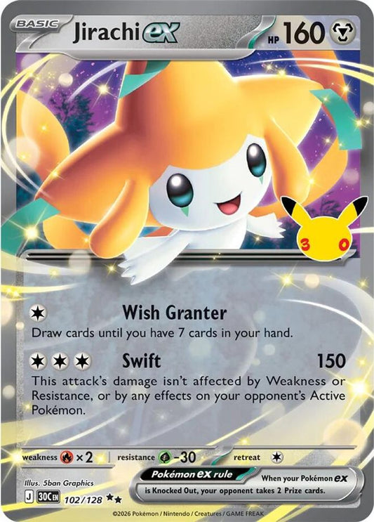 Jirachi ex 102/128 Double Rare ME: 30th Celebration Pokemon Holo Near Mint