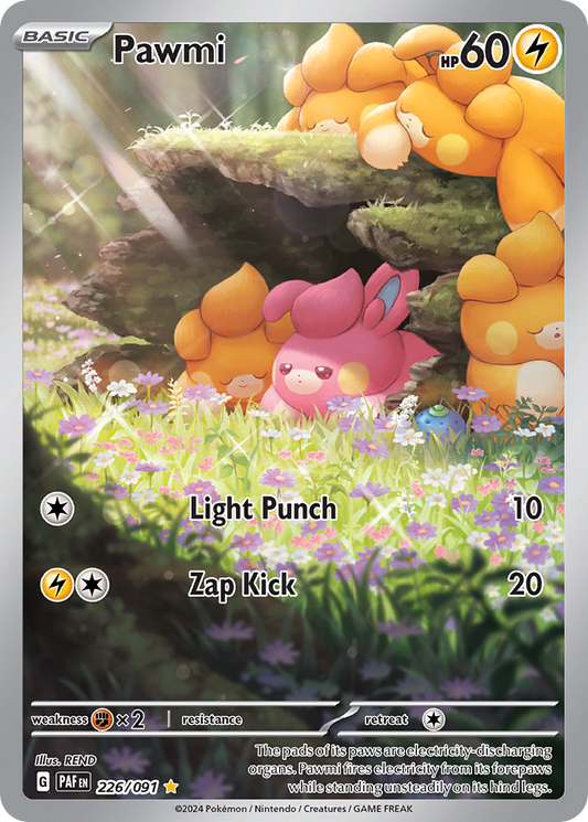 Pawmi 226/091 Illustration Rare Paldean Fates Pokemon Holo