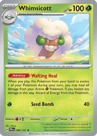 Whimsicott 008/131 Holo Rare Prismatic Evolutions Reverse Holo