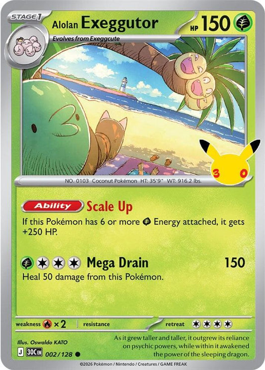 Alolan Exeggutor 002/128 Holo Common ME: 30th Celebration Pokemon Near Mint