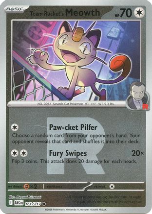 Team Rocket's Meowth (Team Rocket) 161/217 Holo Ascended Heroes Reverse Holo