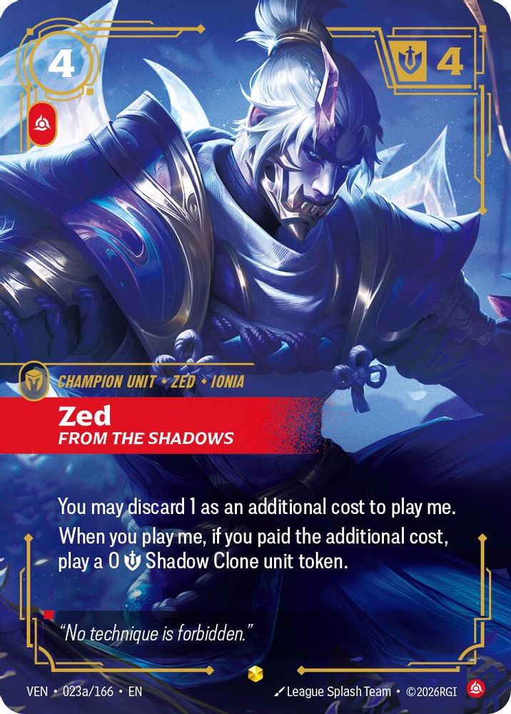 Zed - From the Shadows (Alternate Art) 023A/166 Vendetta Foil