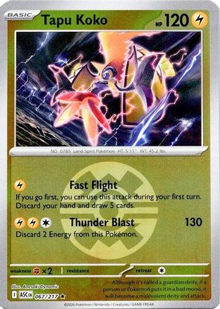 Tapu Koko (Quick Ball) 067/217 Holo Rare Ascended Heroes Reverse Holo