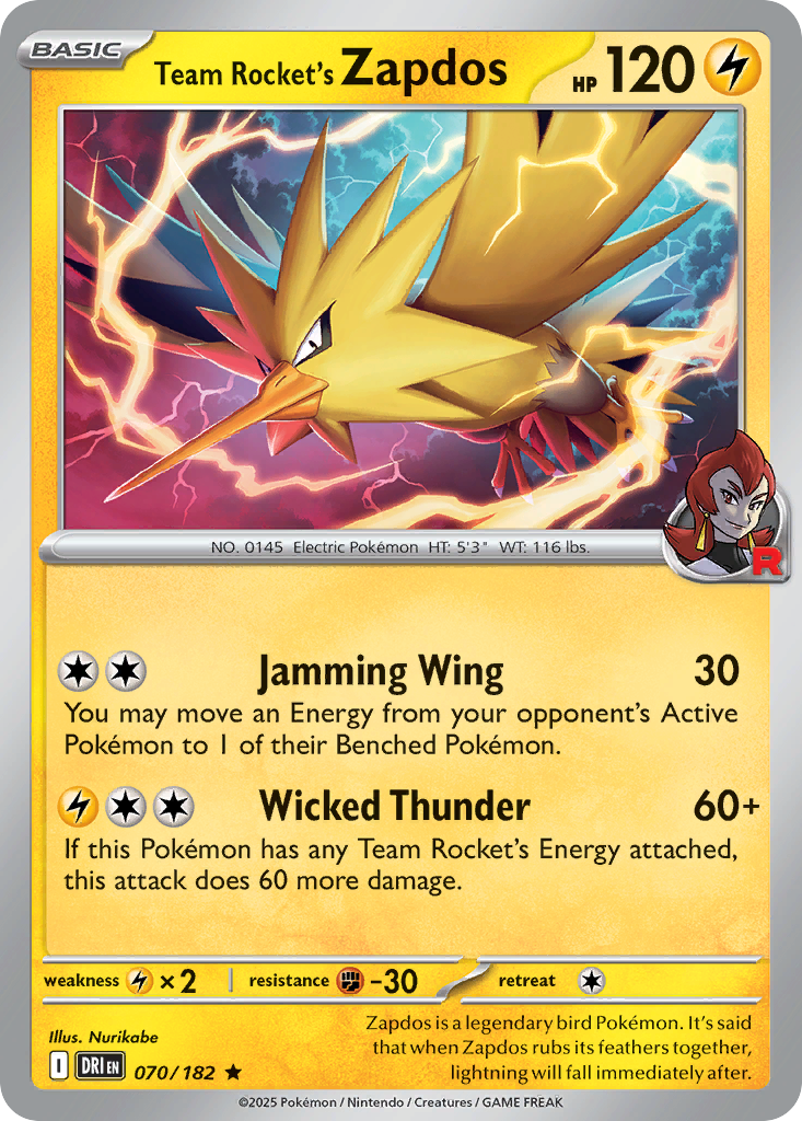 Team Rocket's Zapdos 070/182 Rare Destined Rivals Holo