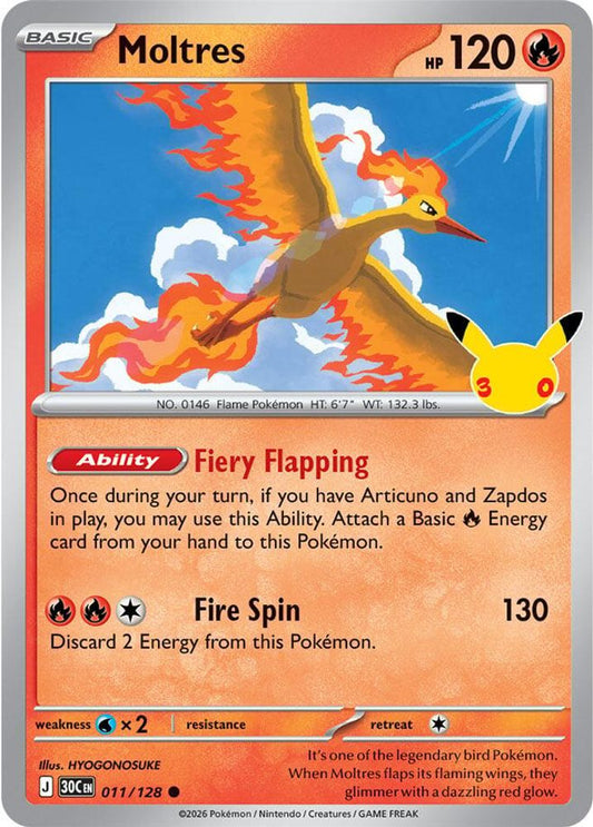 Moltres 011/128 Common ME: 30th Celebration Pokemon Holo Near Mint