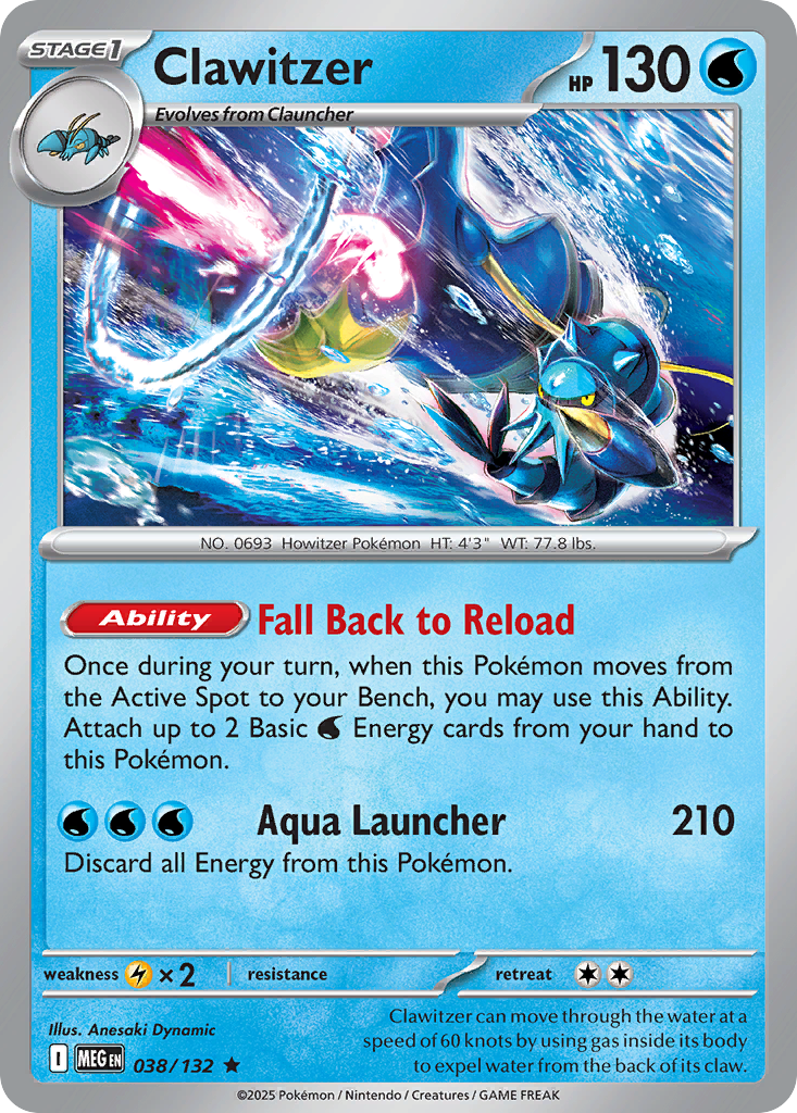 Clawitzer 038/132 Rare Mega Evolution Reverse Holo