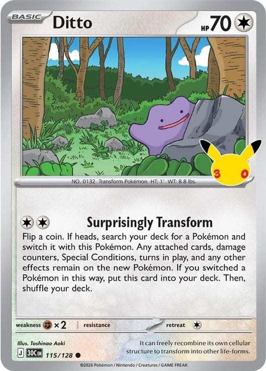 Ditto 115/128 Common ME: 30th Celebration Pokemon Holo Near Mint