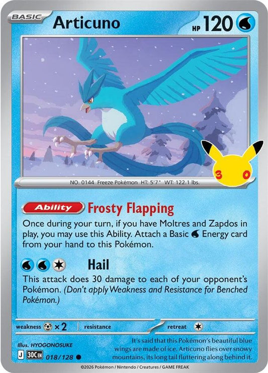 Articuno 018/128 Common ME: 30th Celebration Pokemon Holo Near Mint