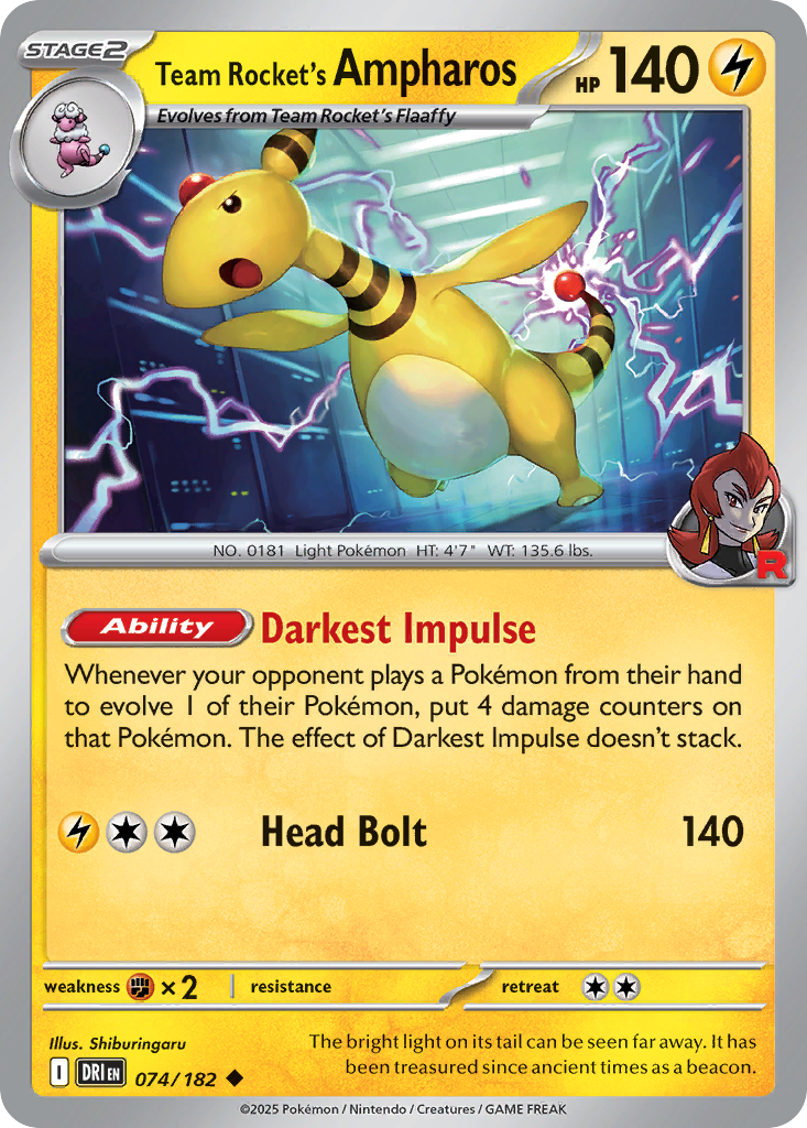 Team Rocket's Ampharos 074/182 Uncommon Destined Rivals