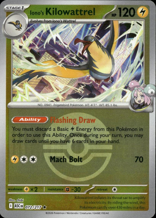 Iono's Kilowattrel (Poke Ball) 072/217 Ascended Heroes Reverse Holo