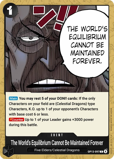 The World's Equilibrium Cannot Be Maintained Forever  OP13-097