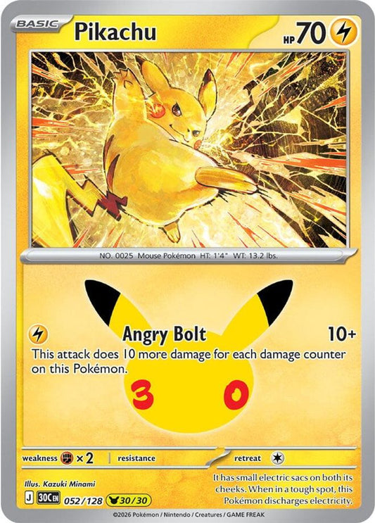 Pikachu 052/128 Holo Pikachu Rare ME: 30th Celebration Pokemon Near Mint