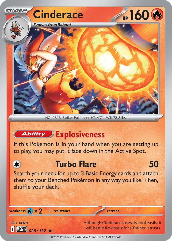 Cinderace 028/132 Rare Mega Evolution Reverse Holo