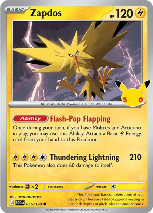 Zapdos 055/128 Common ME: 30th Celebration Pokemon Holo Near Mint