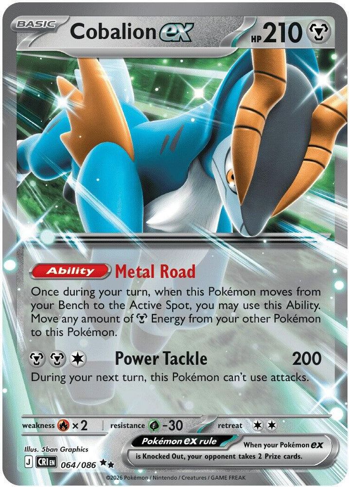 Cobalion ex 064/086 Double Rare Chaos Rising Pokemon Holo