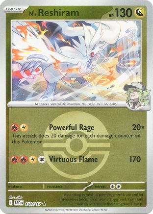N's Reshiram (Poke Ball) 154/217 Rare Ascended Heroes Reverse Holo