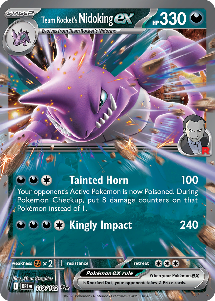 Team Rocket's Nidoking ex 119/182 Double Rare Destined Rivals Pokemon Holo