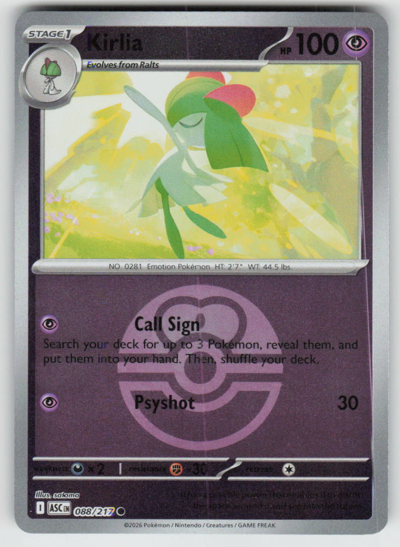 Kirlia (Love Ball) 088/217 Common Ascended Heroes