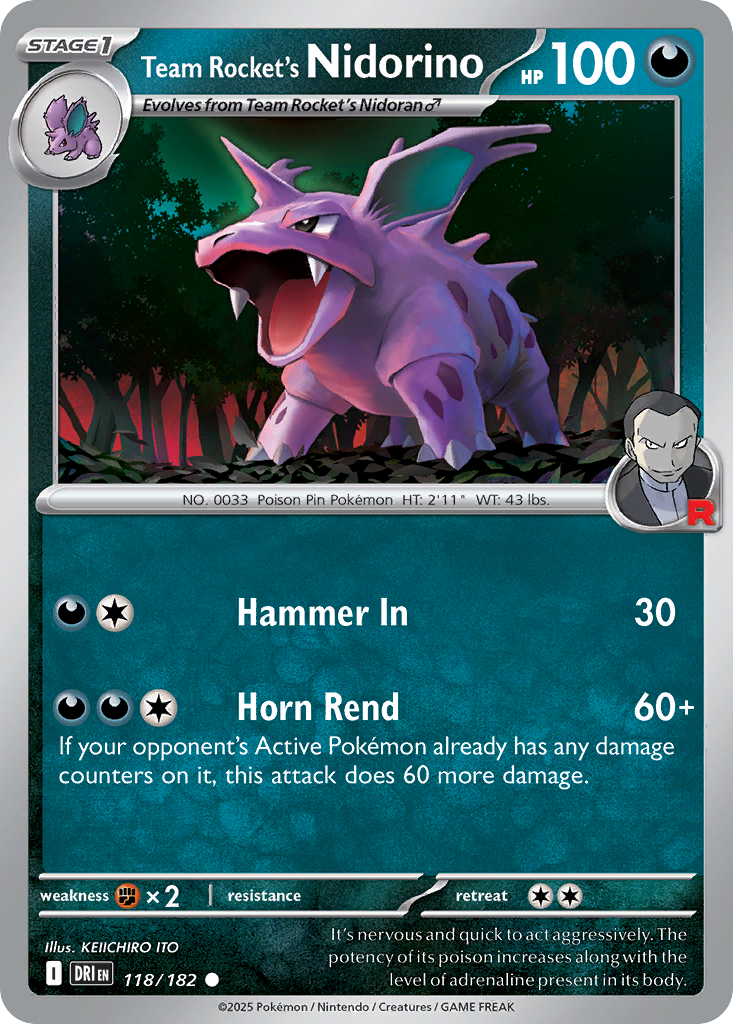 Team Rocket's Nidorino 118/182 Common Destined Rivals Reverse Holo
