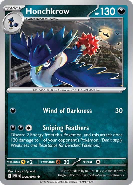 Honchkrow 058/094 Uncommon Phantasmal Flames Reverse Holo