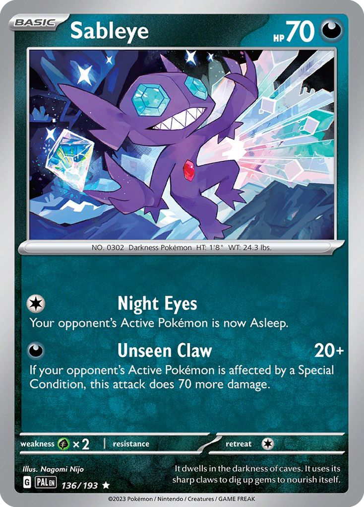 Sableye 136/193 Rare Paldea Evolved Holo