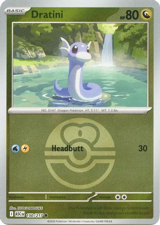 Dratini (Love Ball) 150/217 Common Ascended Heroes Reverse Holo