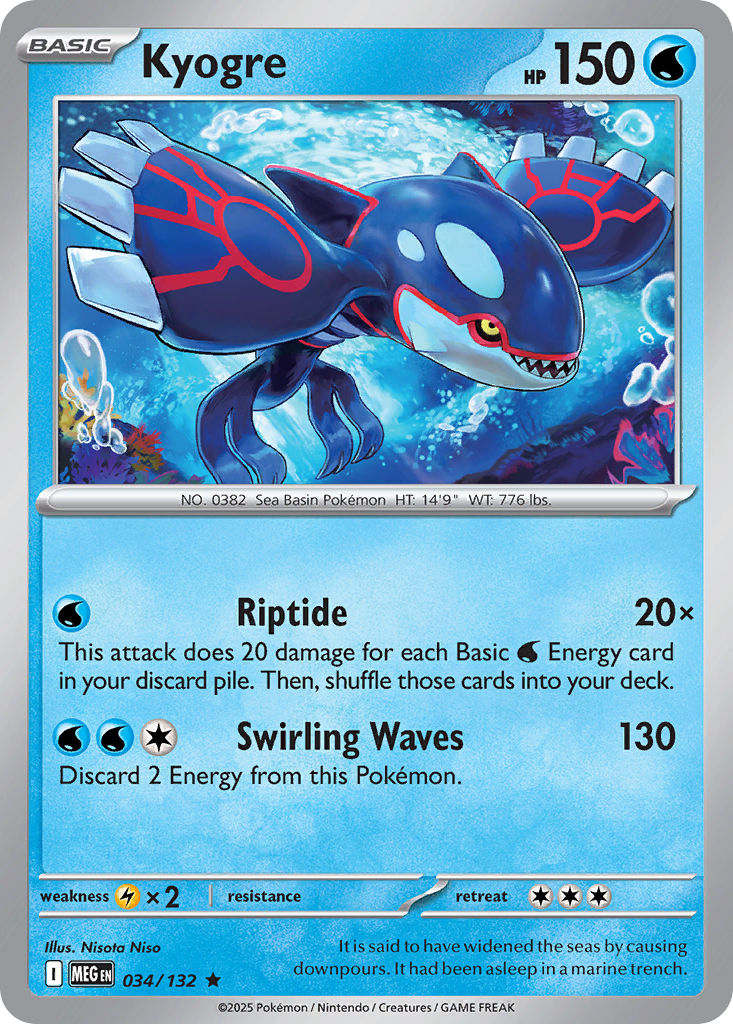Kyogre 034/132 Rare Mega Evolution Reverse Holo