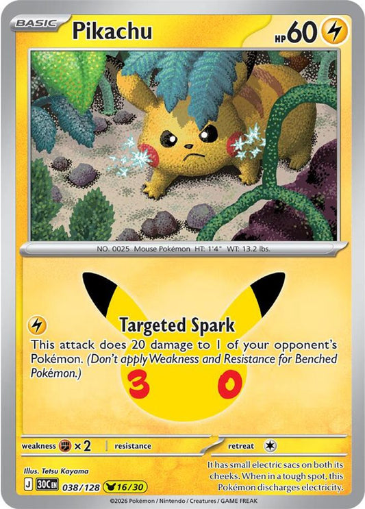 Pikachu 038/128 Holo Pikachu Rare ME: 30th Celebration Pokemon Near Mint